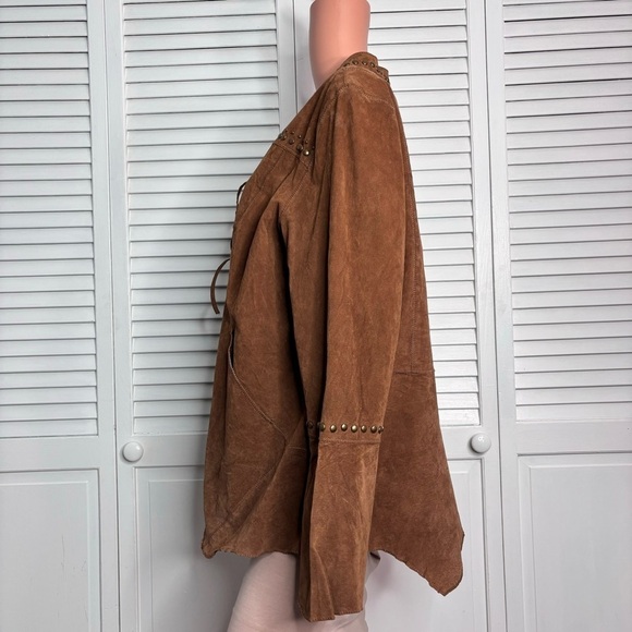 CHI By Faichi Brown Suede Stud Boho Leather Brown Jacket Size Large - Picture 3 of 8